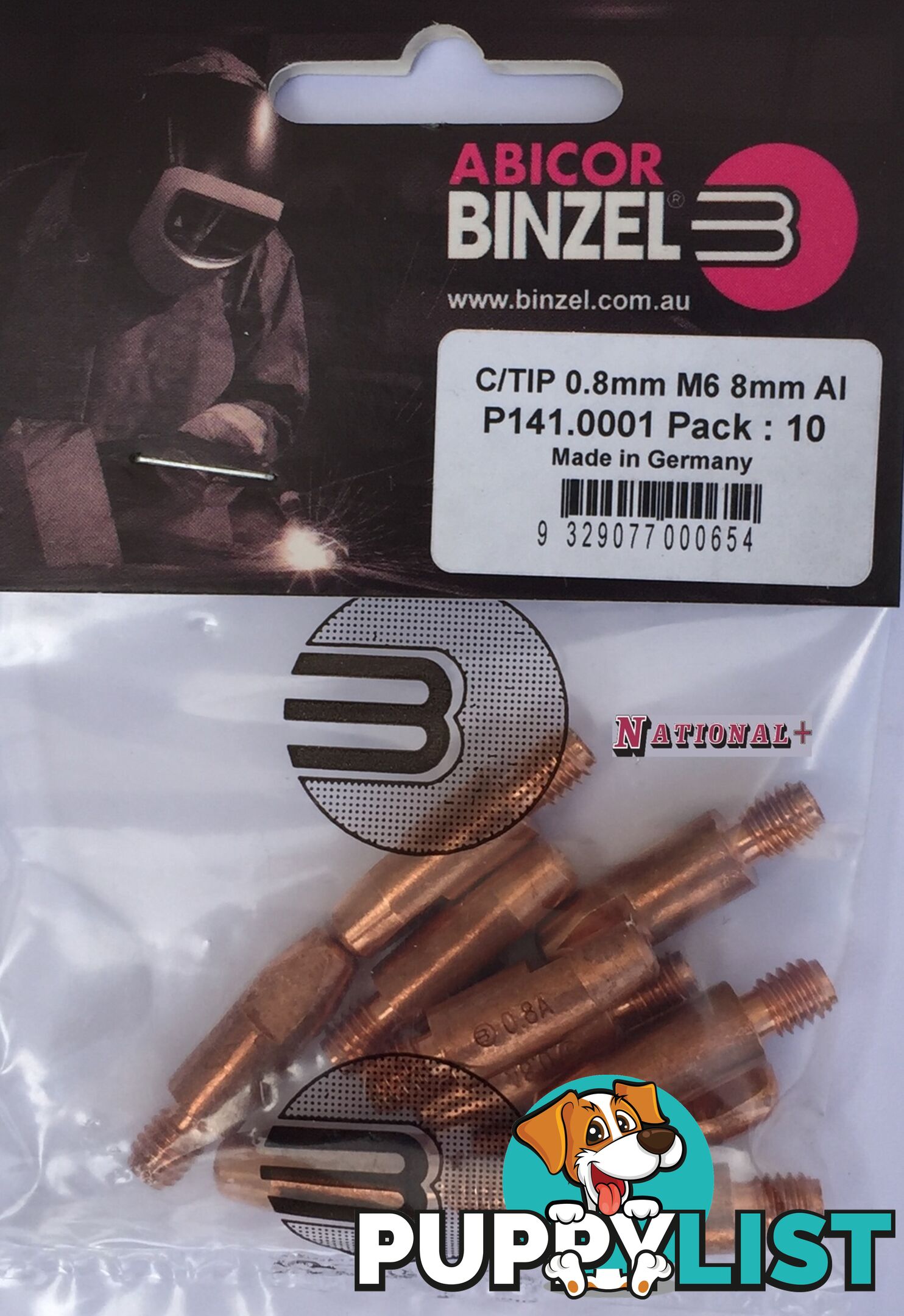 0.8mm Aluminium M6 8mm 28mm Binzel contact tip Pk:10 P141.0001