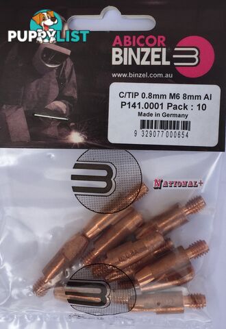 0.8mm Aluminium M6 8mm 28mm Binzel contact tip Pk:10 P141.0001