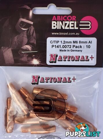 0.8mm Aluminium M6 8mm 28mm Binzel contact tip Pk:10 P141.0001