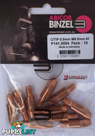 0.8mm Aluminium M6 8mm 28mm Binzel contact tip Pk:10 P141.0001