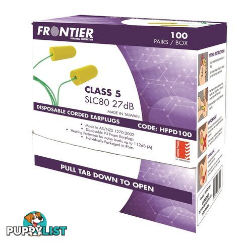 Frontier Disposable Corded Earplugs Class 5