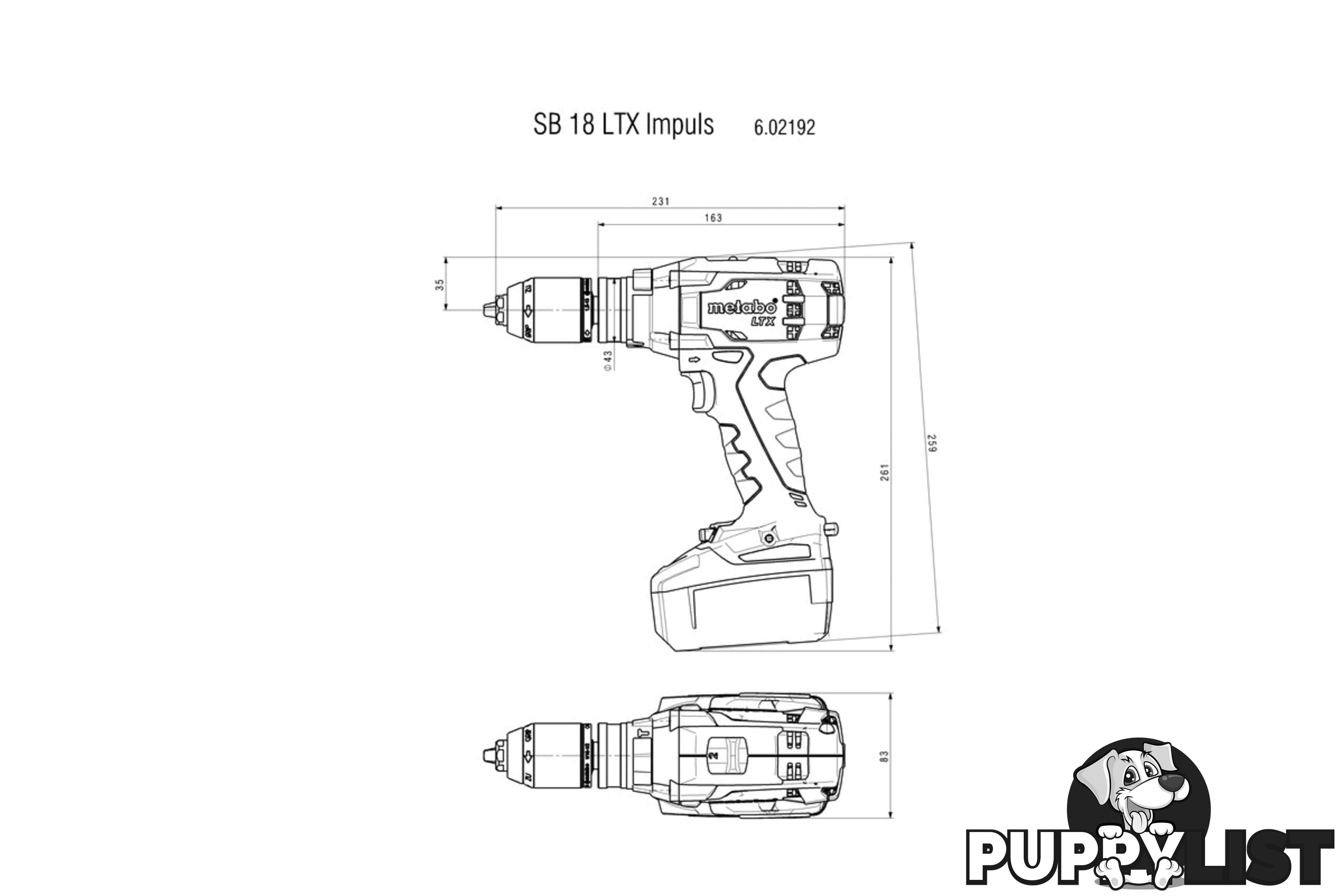 Hammer Drill Cordless Metabo SB 18 LTX Impuls (Skin Only) Metabo 602192890