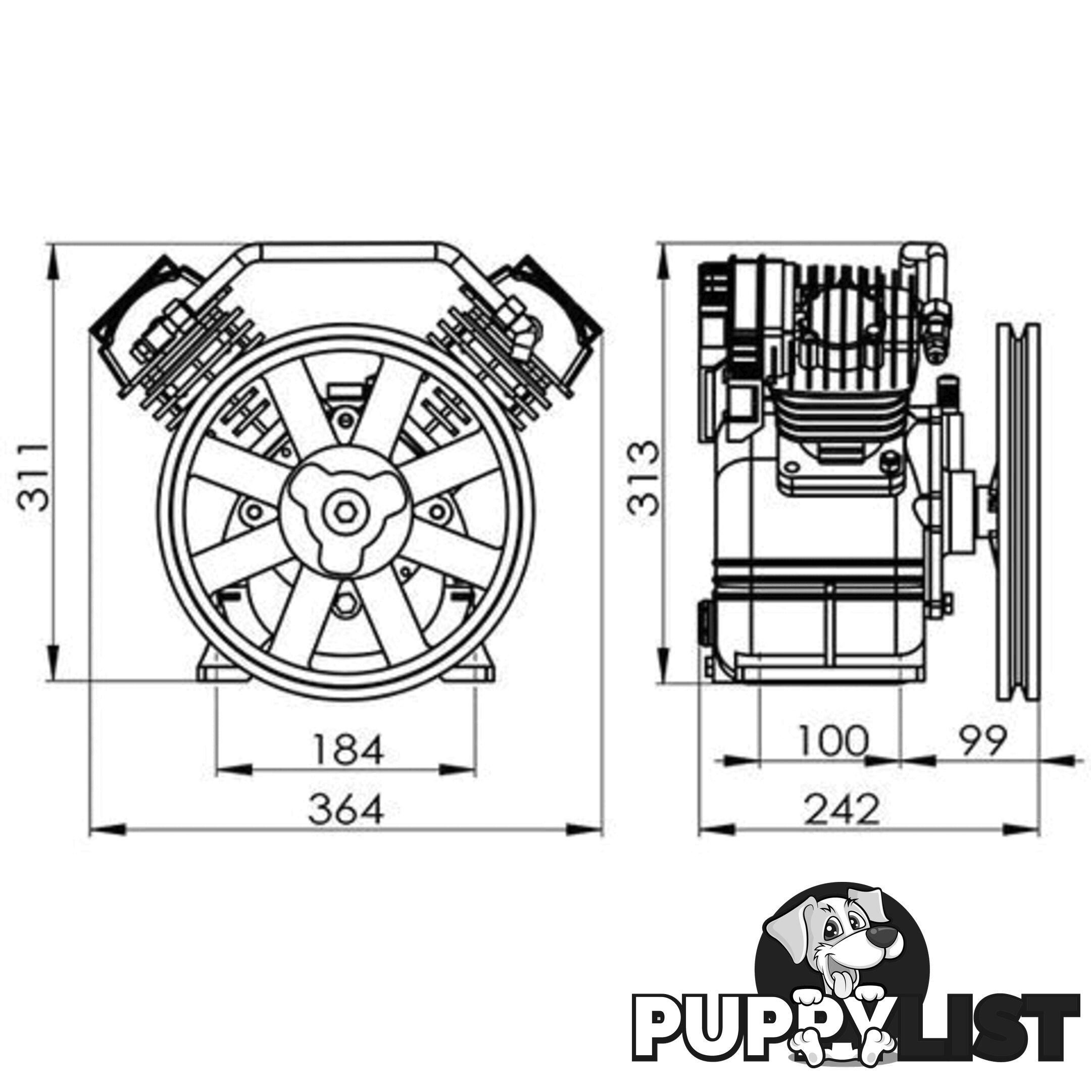 Compressor Pump 2.2hp V-Twin Cast Iron ITM TM359-022