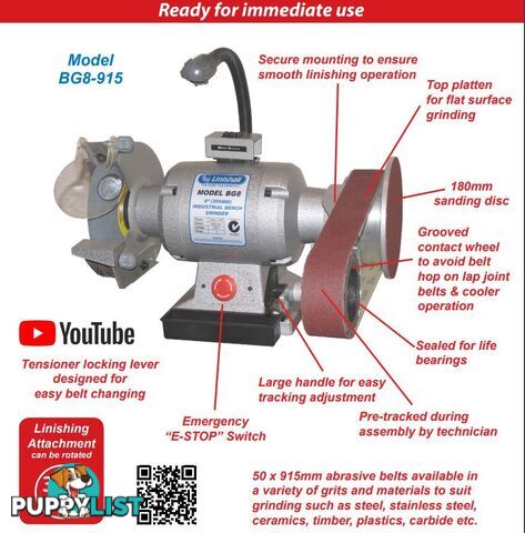Combined Wheel & Belt Grinder 8'' (200mm) Linishall Model BG8-915