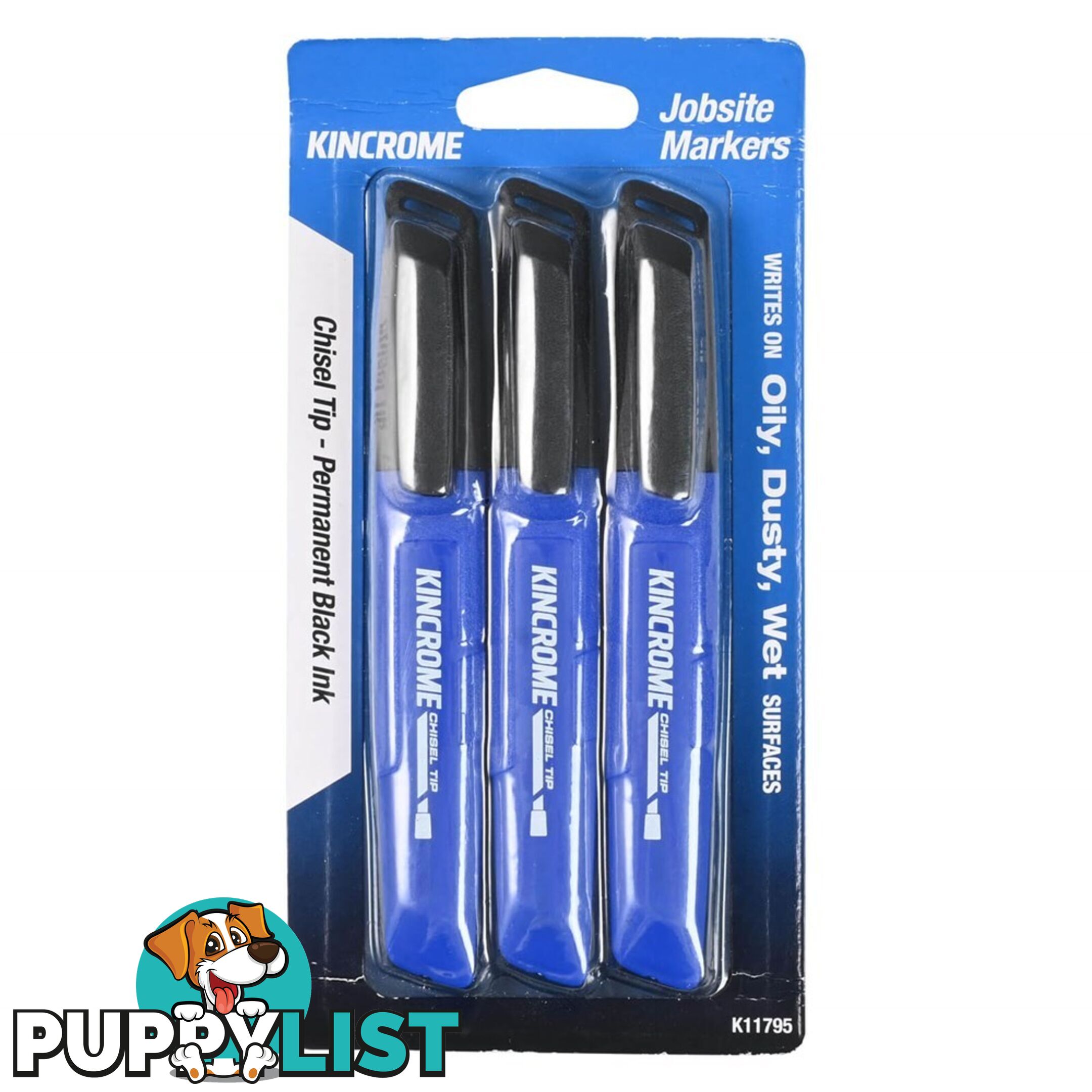 Permanent Marker Chisel Tip 3 Pack Black Kincrome K11795