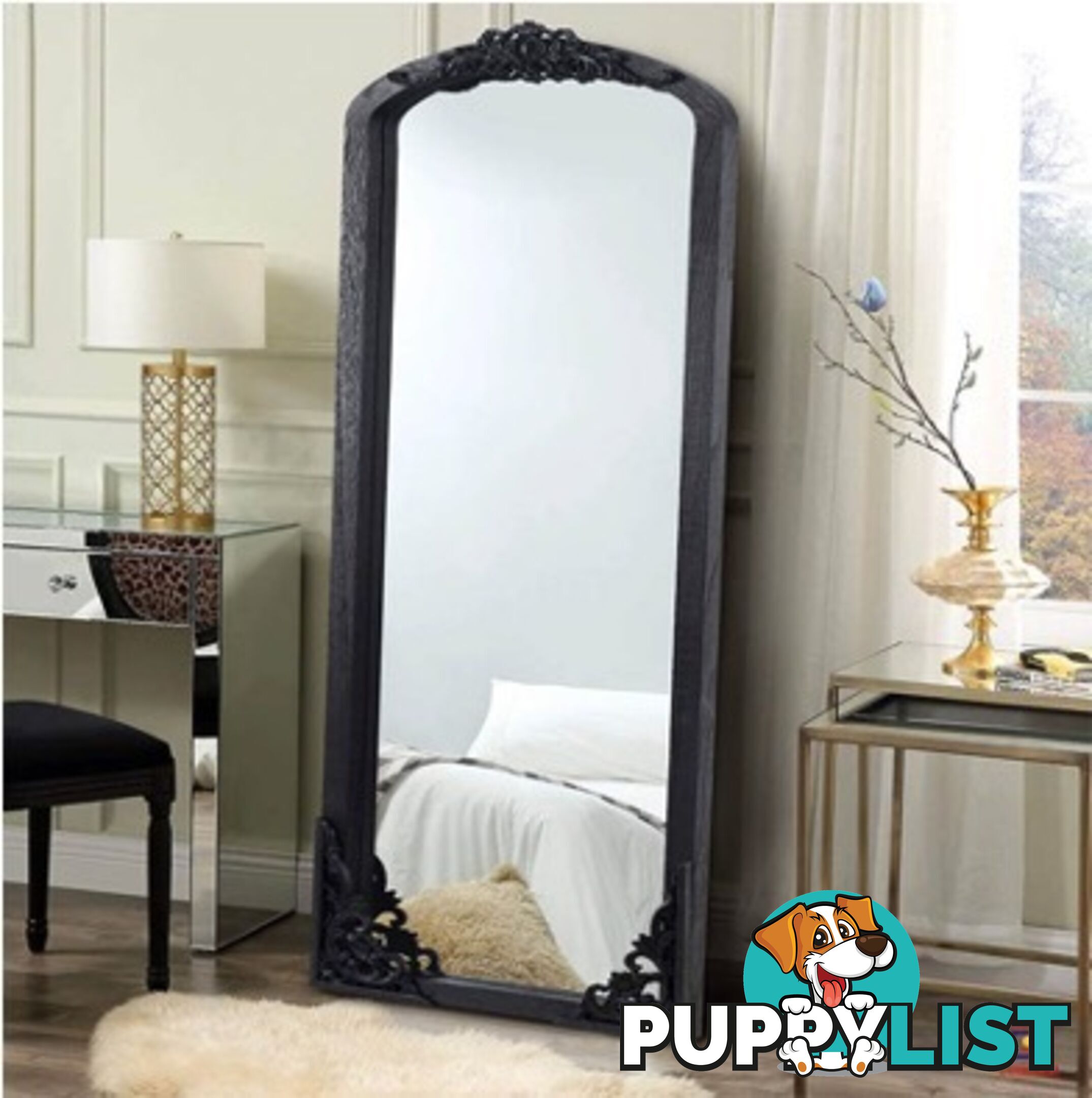 Primrose Arch Mirror 182cm x 60cm Black Wood