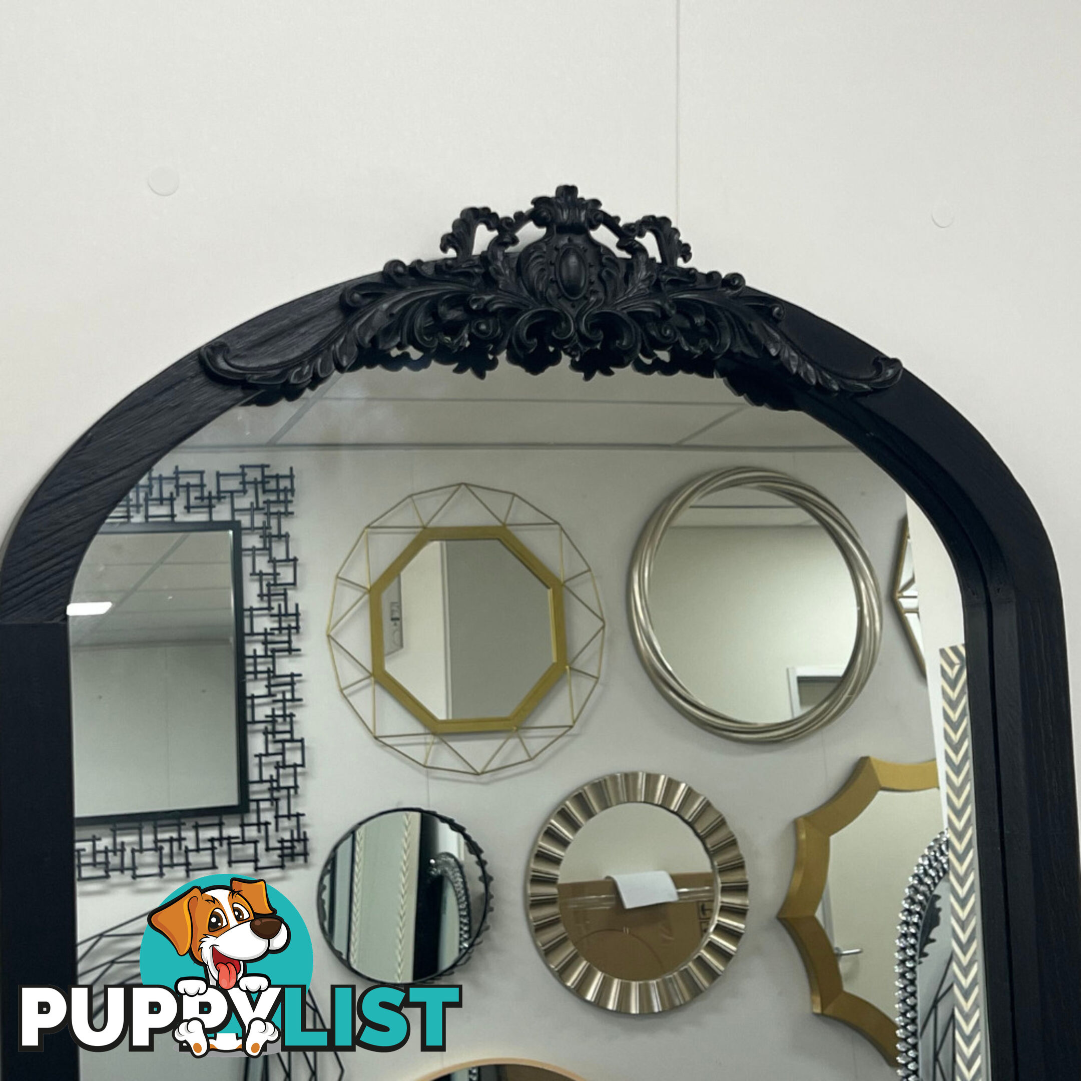 Primrose Arch Mirror 182cm x 60cm Black Wood