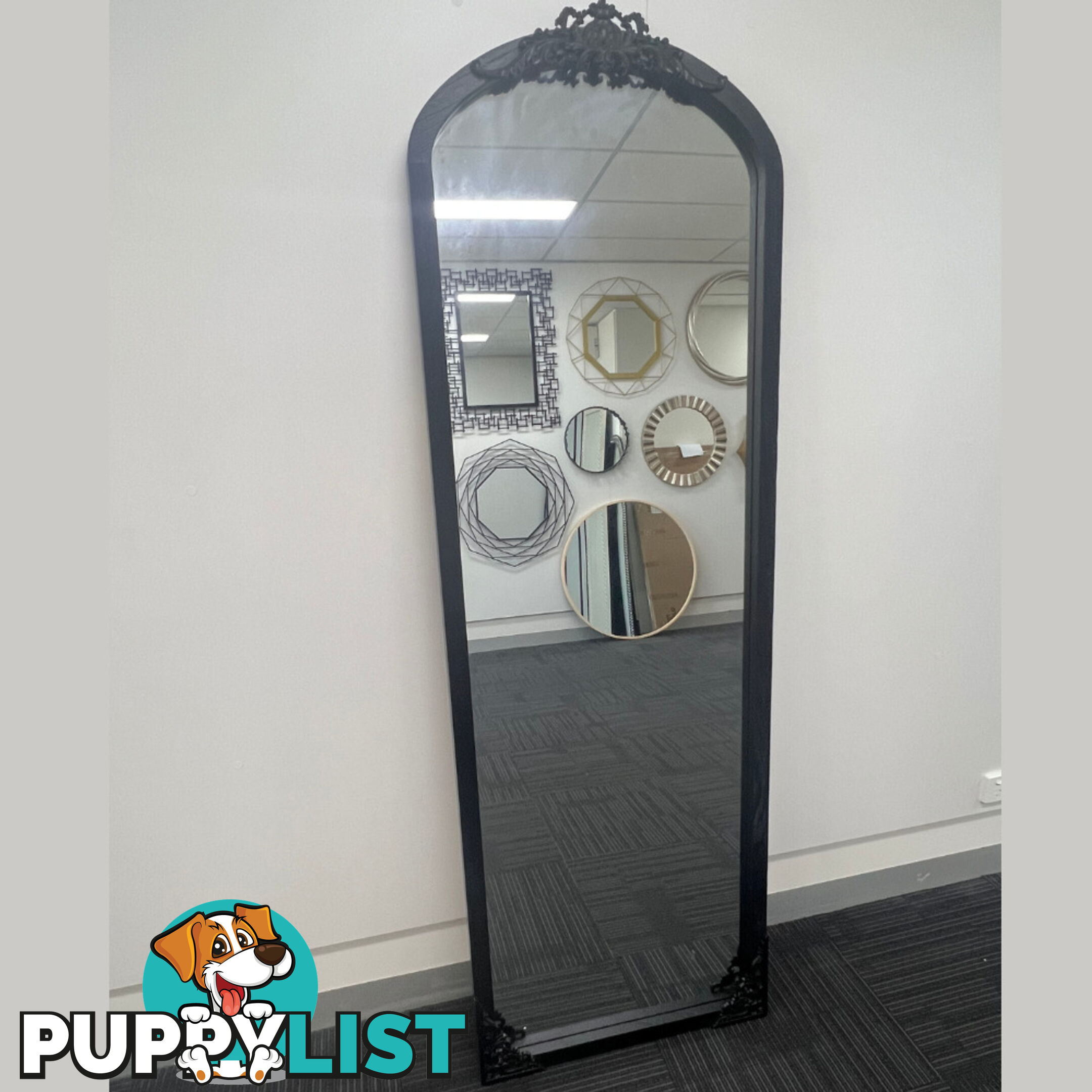 Primrose Arch Mirror 182cm x 60cm Black Wood