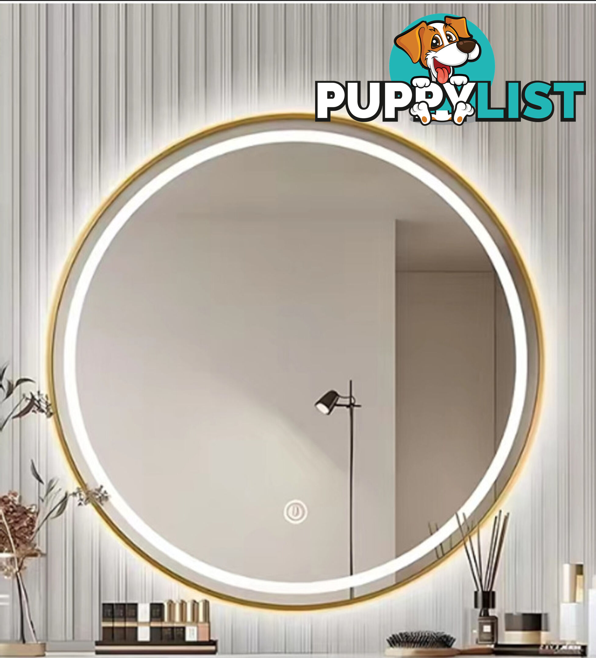 Star Round LED Mirror 90cm Gold Framed Dimmable