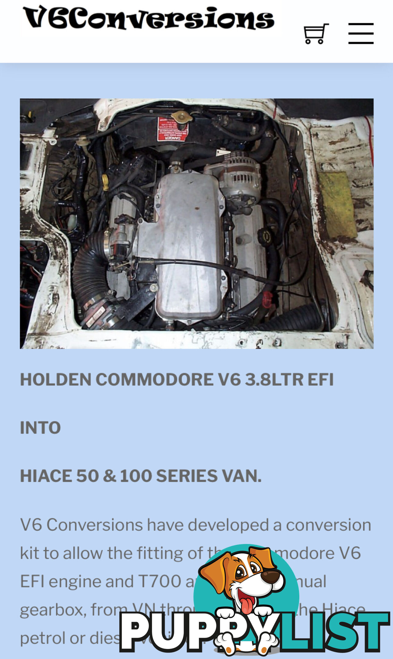 Toyota Hiace V6 conversion kit