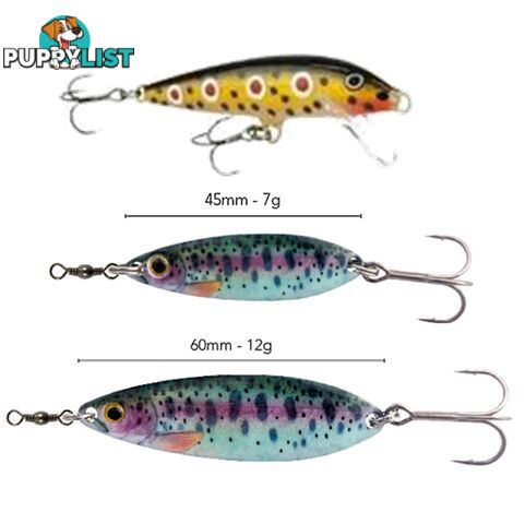 BLACK MAGIC ENTICER TROUT 60MM & 45MM + RAPALA F-7 SPOTTED DOG PACK - BLACK MAGIC