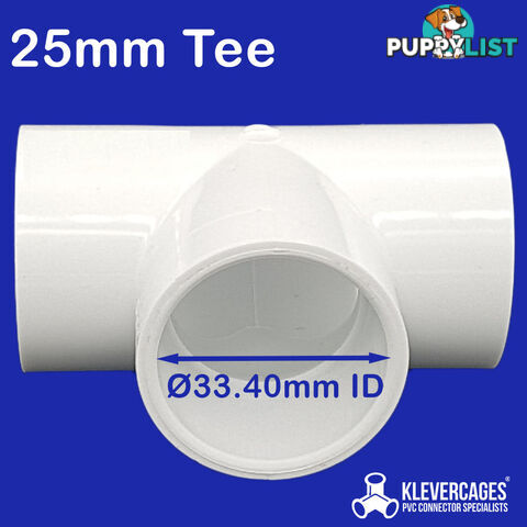 Tee PVC Connector white - 25mm fits PVC pipe - TEE25