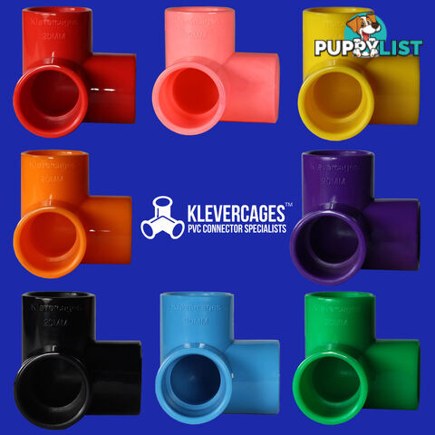 Coloured 3 way elbow connector fitting 20mm fits PVC pipe - KC3W20-ALL