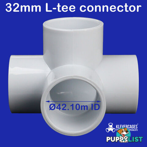 4 Way L Tee PVC Connector - 32mm Fits PVC pressure pipe - 4LT32