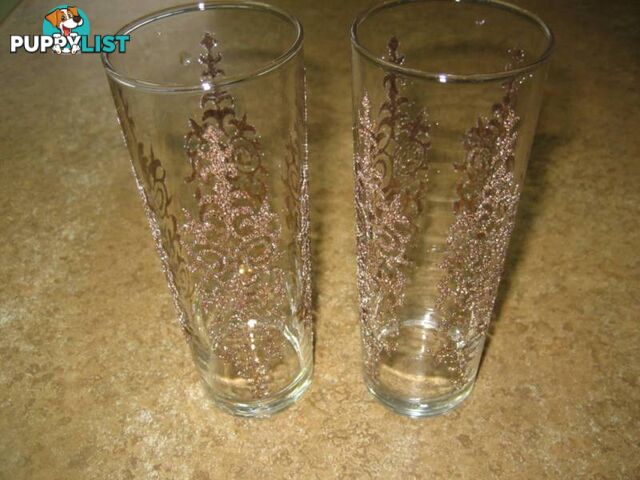 2 Nice Hand Decorated Glitter Glass $5 both