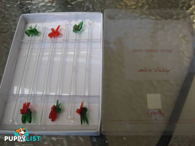 6 Glass Swizzle Sticks by Alex Liddy - Christmas Gift