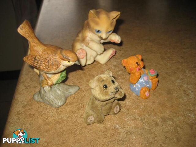 4 Antique figurine bird ,cat and bear