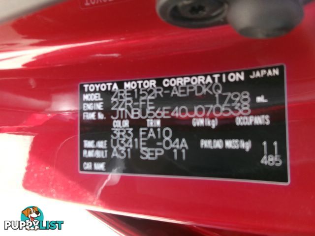 2011 TOYOTA COROLLA ASCENT SPORT ZRE152R ZRE152R 