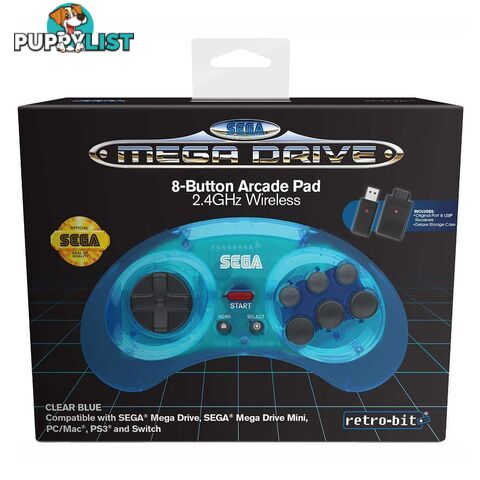 Retro-Bit Sega Mega Drive Wireless Arcade Controller for PC & Mega Drive (Clear Blue) - Retro-bit - Retro Mega Drive Accessory GTIN/EAN/UPC: 7350002937273