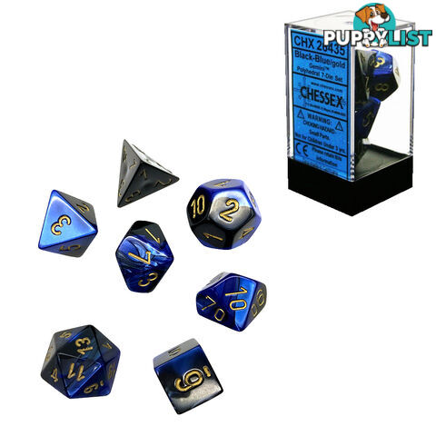 Chessex Gemini Polyhedral 7-Die Dice Set (Black & Blue/Gold) - Chessex CHX26435 - Tabletop Accessory GTIN/EAN/UPC: 709619015022