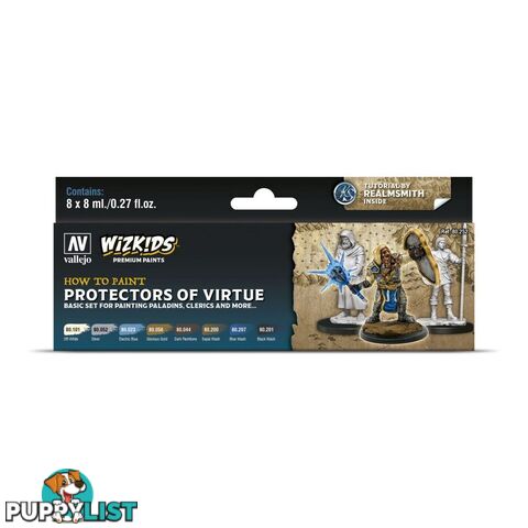 Wizkids Premium Paint Set By Vallejo: Protectors of Virtue - Acrylicos Vallejo S.L. - Tabletop Miniatures GTIN/EAN/UPC: 8429551802529