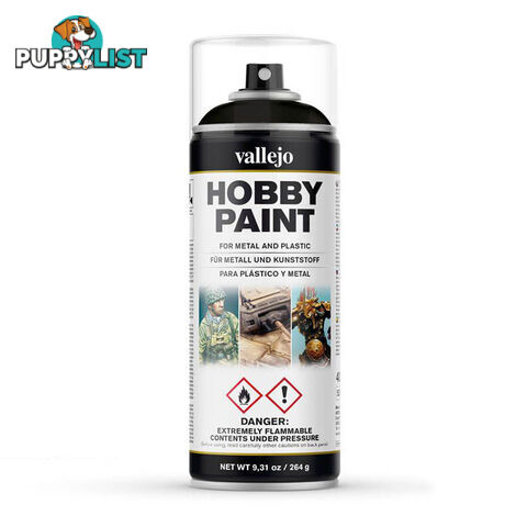 Vallejo Acrylic Black Primer 400ml Spray Can - Acrylicos Vallejo S.L. - Tabletop Miniatures GTIN/EAN/UPC: 8429551280129