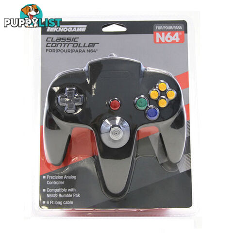 Teknogame Classic Controller for Nintendo 64 (Black) - Teknogame NXN64-019 - Retro N64 Accessory GTIN/EAN/UPC: 722267833626