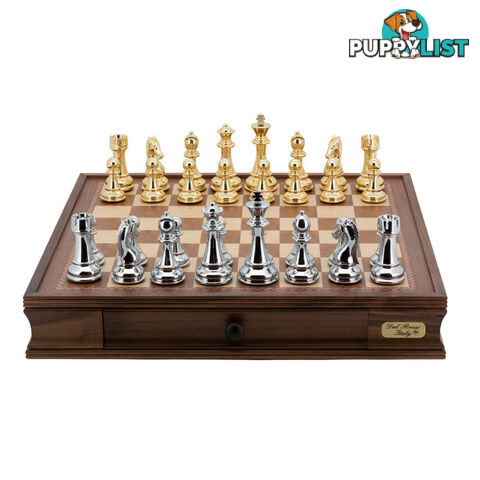 Dal Rossi 20" Walnut Chess Set with Gold & Silver Chess Pieces - Dal Rossi Italy - Tabletop Board Game