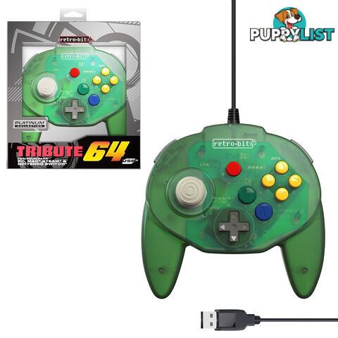 Retro-Bit Tribute64 Forest Green Wired Controller for PC - Retro-bit - PC Accessory GTIN/EAN/UPC: 849172010796