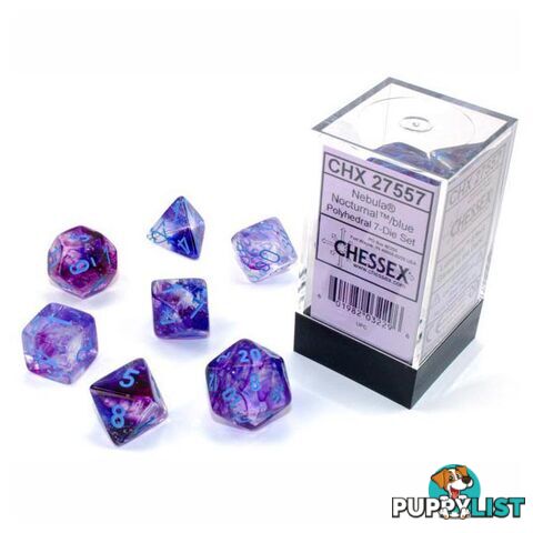 Chessex Nebula Luminary Polyhedral 7-Die Dice Set (Nocturnal / Blue) - Chessex - Tabletop Accessory GTIN/EAN/UPC: 601982032296