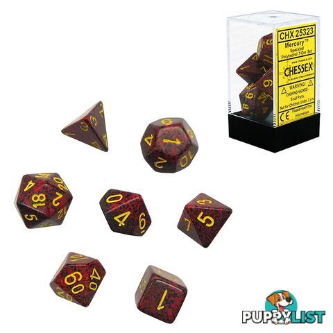 Chessex Mercury Speckled Polyhedral 7-Die Dice Set (Red & Black/Yellow) - Chessex CHX25323 - Tabletop Accessory GTIN/EAN/UPC: 601982021092