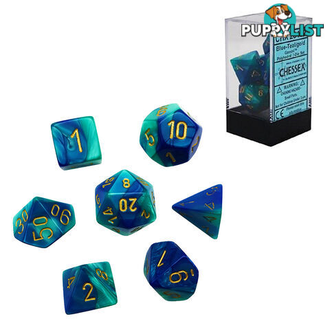 Chessex Gemini Polyhedral 7-Die Dice Set (Blue/Teal & Gold) - Chessex CHX26459 - Tabletop Accessory GTIN/EAN/UPC: 601982023133