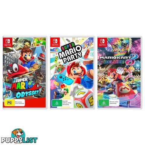 Super Mario Odyssey with Super Mario Party & Mario Kart 8 Deluxe Bundle - Switch Software