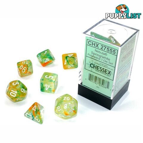 Chessex Nebula Luminary Polyhedral 7-Die Dice Set (Spring/White) - Chessex - Tabletop Accessory GTIN/EAN/UPC: 601982032685