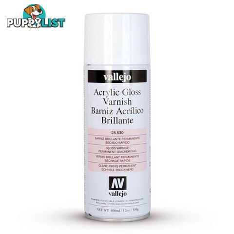 Vallejo Acrylic Gloss Varnish 400ml Spray Can - Acrylicos Vallejo S.L. - Tabletop Miniatures GTIN/EAN/UPC: 8429551285308