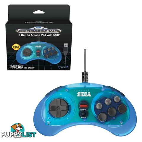 Retro-Bit 8-button Arcade Pad Clear Blue USB Gamepad For PC & Mac - Retro-bit - Retro Mega Drive Accessory GTIN/EAN/UPC: 7350002936863