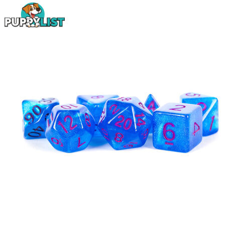 MDG Metallic Dice Games Stardust Blue With Purple Numbers - 7 Die Polyhedral Dice Set - Metallic Dice Games LLC - Tabletop Accessory GTIN/EAN/UPC: 680599383984