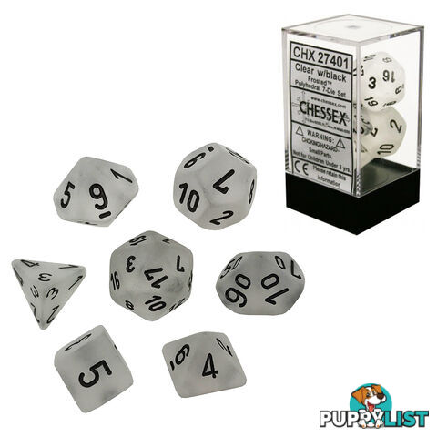 Chessex Frosted Polyhedral 7-Die Dice Set (Clear & Black) - Chessex CHX27401 - Tabletop Accessory GTIN/EAN/UPC: 601982024512