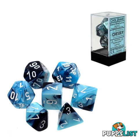 Chessex Gemini Polyhedral 7-Die Dice Set (Black-Shell/White) - Chessex - Tabletop Accessory GTIN/EAN/UPC: 601982023034