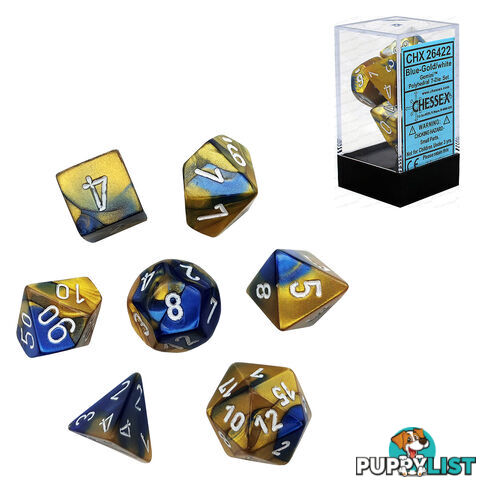 Chessex Gemini Polyhedral 7-Die Dice Set (Blue/Gold & White) - Chessex - Tabletop Accessory GTIN/EAN/UPC: 601982022853