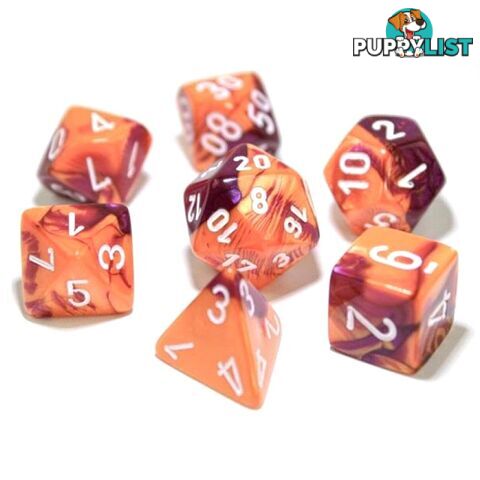 Chessex Gemini Polyhedral 7-Die Dice Set (Orange/Purple & White) - Chessex - Tabletop Accessory GTIN/EAN/UPC: 601982019372