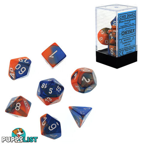 Chessex Gemini Polyhedral 7-Die Dice Set (Blue/Orange & White) - Chessex - Tabletop Accessory GTIN/EAN/UPC: 601982023072