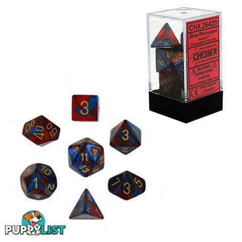 Chessex Gemini Polyhedral 7-Die Dice Set (Red & Blue/Gold) - Chessex - Tabletop Accessory GTIN/EAN/UPC: 601982022914