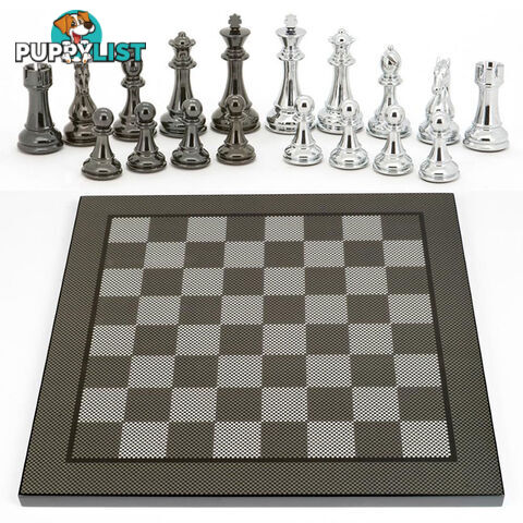 Dal Rossi 20'' Carbon Fibre Chess Board with Silver and Black Chess Pieces - Dal Rossi Italy - Tabletop Board Game