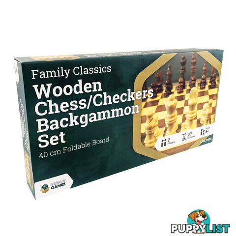 LPG Family Classics Wooden Chess, Checkers & Backgammon Board Game Set 40cm - Lets Play Distribution - Tabletop Board Game GTIN/EAN/UPC: 742033921975