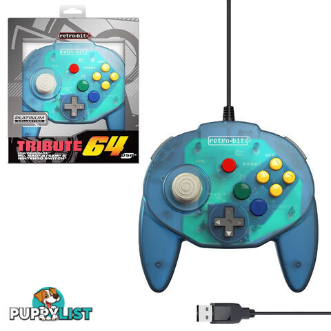 Retro-Bit Tribute64 Ocean Blue Wired Controller for PC - Retro-bit - PC Accessory GTIN/EAN/UPC: 849172010819