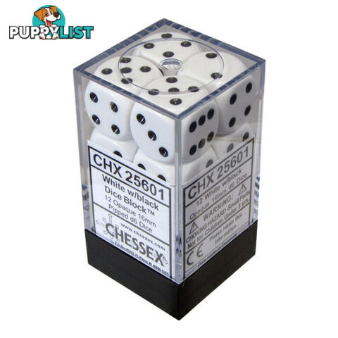 Chessex Opaque 16mm D6 12-Die Dice Set (White & Black) - Chessex - Tabletop Accessory GTIN/EAN/UPC: 601982021481