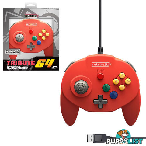 Retro-Bit Tribute64 Red Wired Controller for PC - Retro-bit - PC Accessory GTIN/EAN/UPC: 849172010802