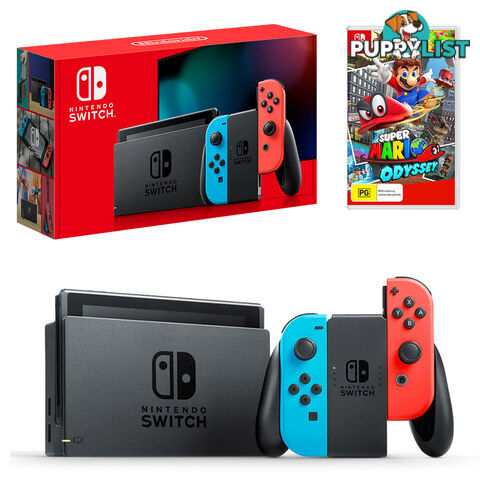 Nintendo Switch Neon Joy-Con Console with Super Mario Odyssey Bundle - Nintendo - Switch Console GTIN/EAN/UPC: 9318113992114