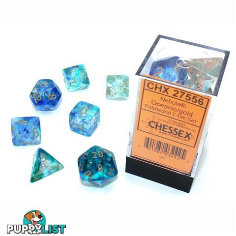 Chessex Nebula Luminary Polyhedral 7-Die Dice Set (Oceanic/Gold) - Chessex - Tabletop Accessory GTIN/EAN/UPC: 601982032425